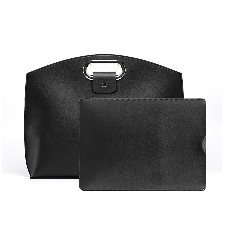 NNEDSZ Black Elegant PU Leather Laptop Handbag & Sleeve - Protective and Stylish Laptop Case with Adjustable Strap for 15.6-inch Laptops