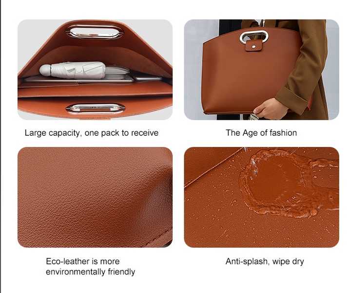 NNEDSZ Black Elegant PU Leather Laptop Handbag & Sleeve - Protective and Stylish Laptop Case with Adjustable Strap for 15.6-inch Laptops