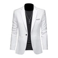 Mens Slim Fit Casual Suit Jacket Single Button (White)