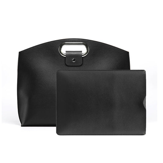 NNEDSZ Black Elegant PU Leather Laptop Handbag & Sleeve - Protective and Stylish Laptop Case with Adjustable Strap for 15.6-inch Laptops