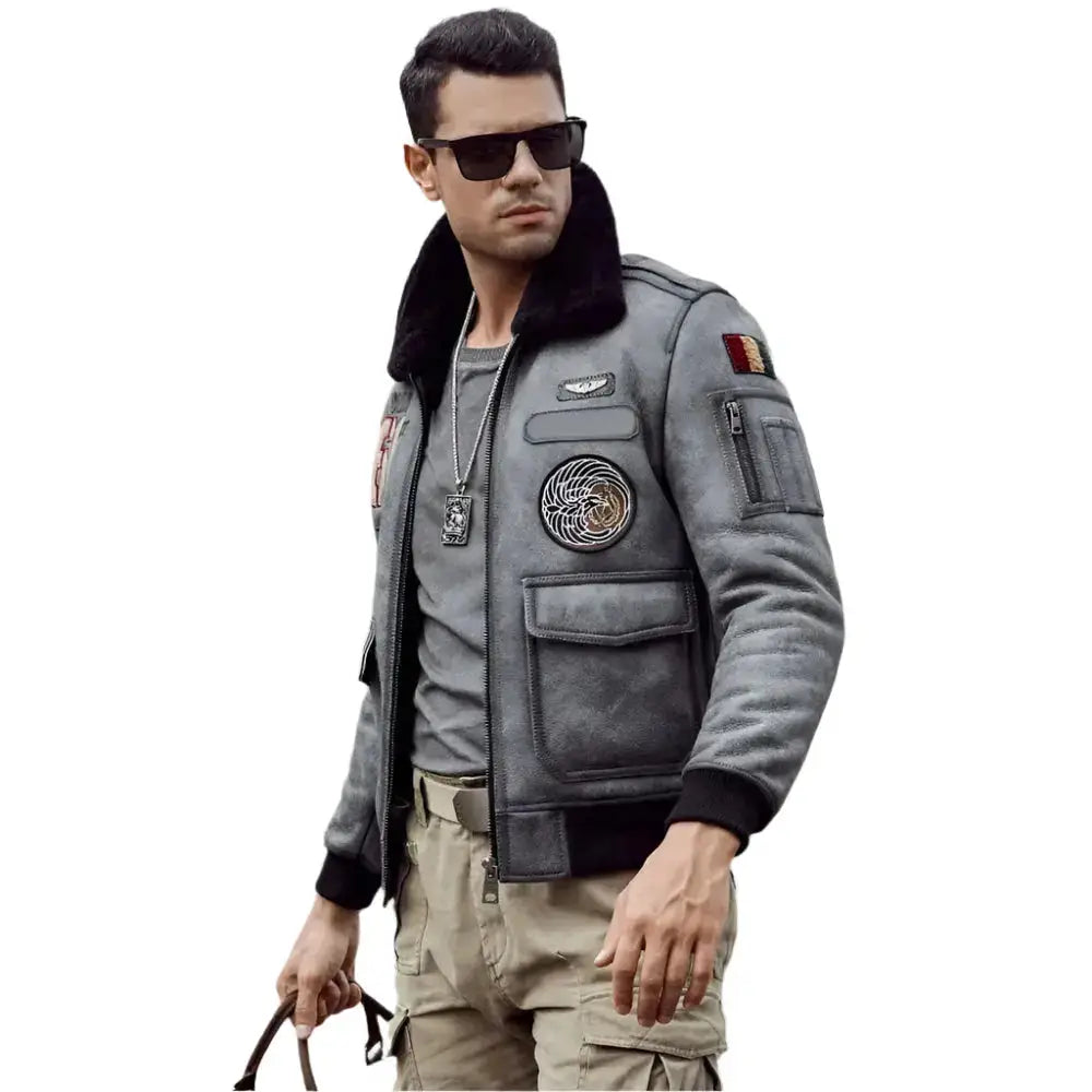 Mens Grey Shearling Jacket