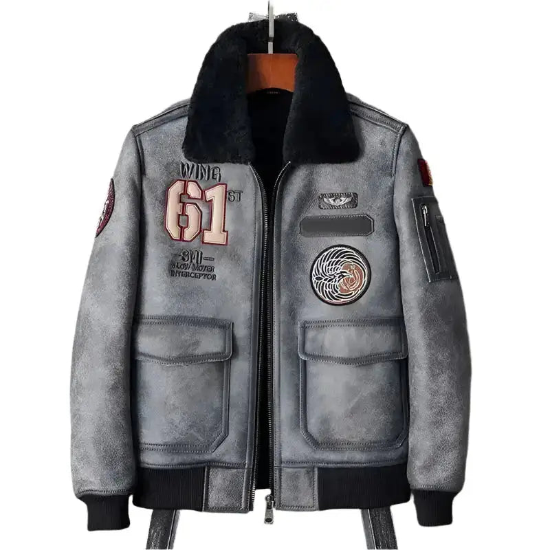 Mens Grey Shearling Jacket-0