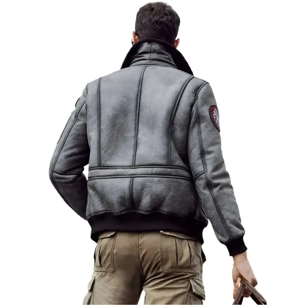 Mens Grey Shearling Jacket