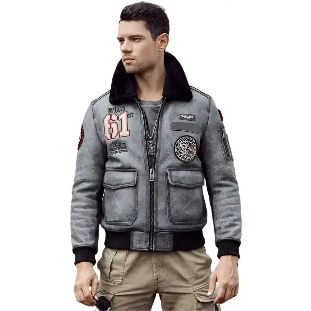 Mens Grey Shearling Jacket